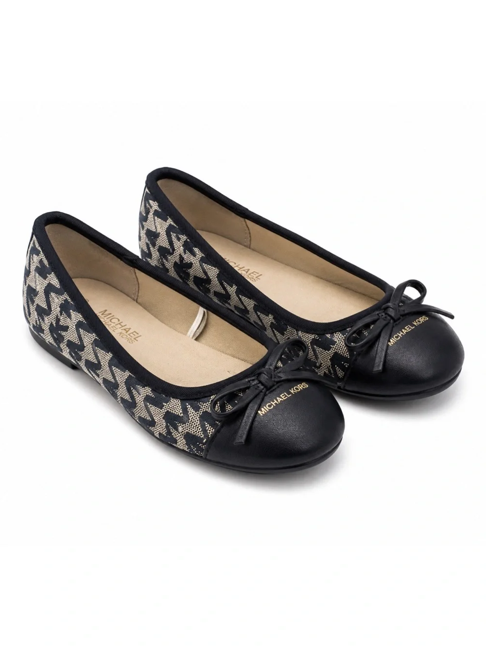 Michael Kors Tan & Black Mini Matisse Logo Slip On Ballet Flats Girls Size 12